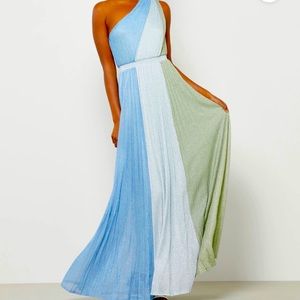 BCBG Maxazria one shoulder maxi gown dress